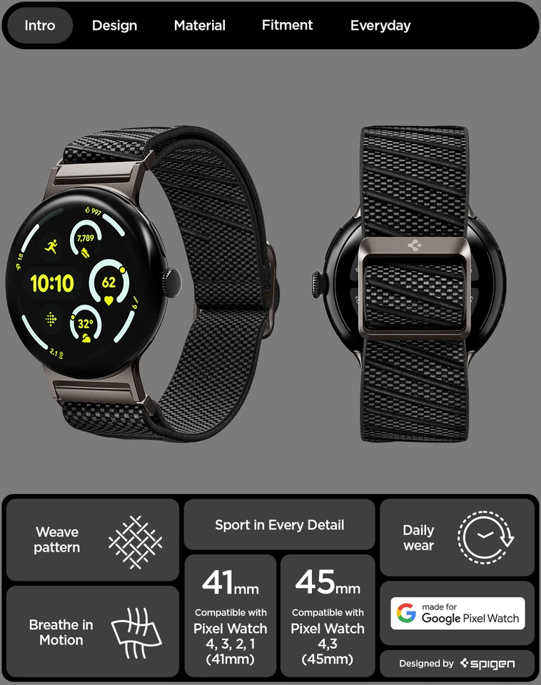 Spigen Lite Fit X V2, juodos spalvos – Google Pixel Watch 4/3 45mm