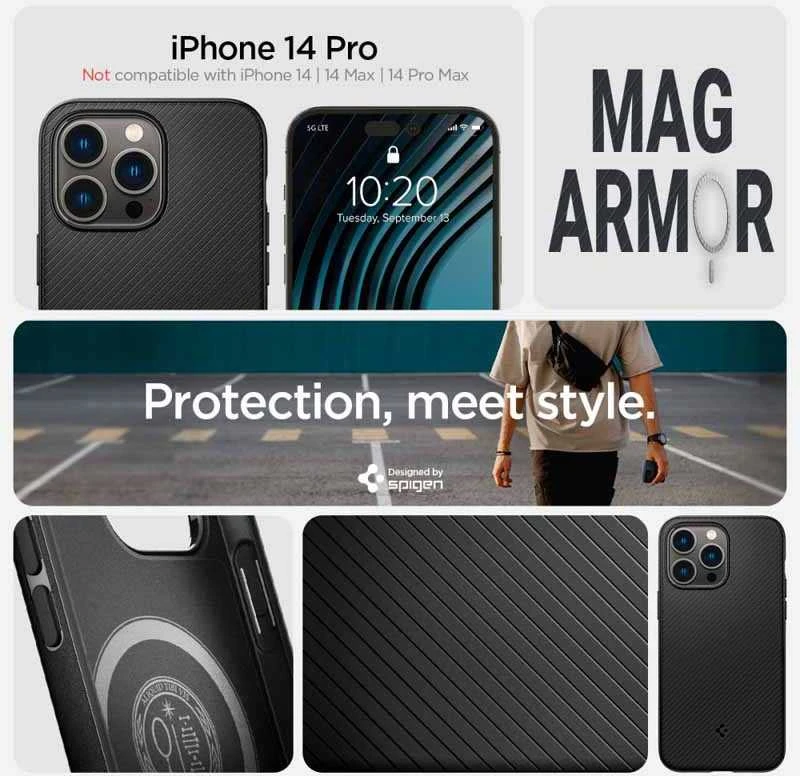 Dėklas Spigen Mag Armor MagSafe, matinė juoda - iPhone 14 Pro