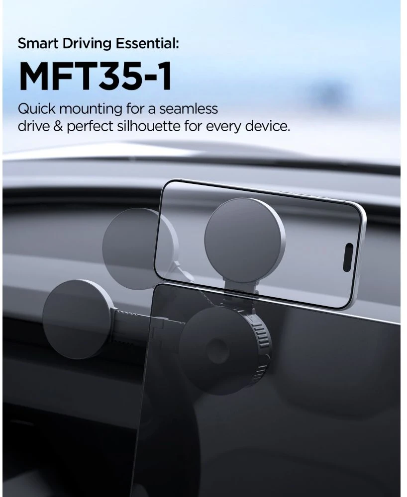 SPIGEN MFT35-1 MAGNETINIS MAGSAFE AUTOMOBILINIS LAIKIKLIS PRIETAISŲ SKYDELIUI, PRIEKINIAM STIKLUI AR EKRANUI, Juodas
