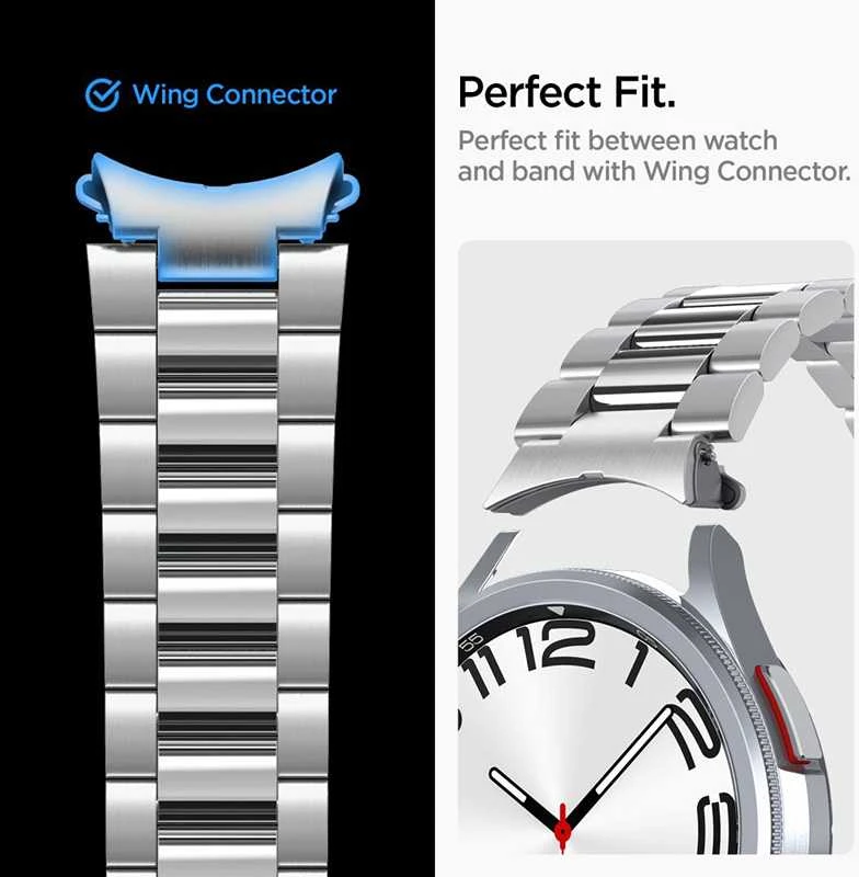 „Spigen Modern Fit 316L“ dirželis, sidabrinis - „Samsung Galaxy Watch6 Classic“ 47 mm