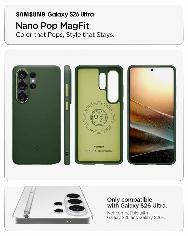 Spigen Nano POP MAG MagSafe dėklas Samsung Galaxy S26 Ultra Avo Žalias