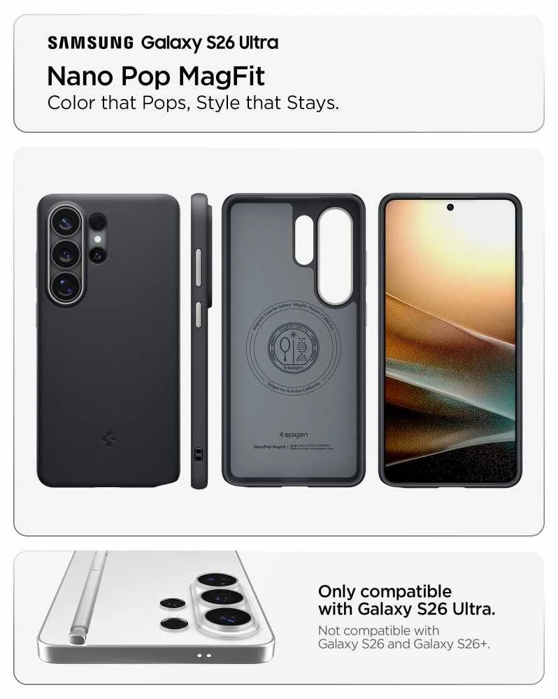 Spigen Nano POP Mag MagSafe dėklas Samsung Galaxy S26 Ultra juodos spalvos Sesame