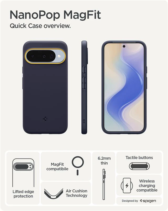 Dėklas Spigen „Nano Pop MagSafe“, mėlynių tamsiai mėlynas – „Google Pixel 10 Pro“ / „Pixel 10“