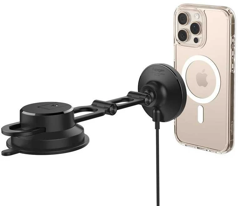 „Spigen OneTap Pro 4 MagSafe“ automobilinis įkroviklis, juodas - belaidis / prietaisų skydelio / priekinio stiklo laikiklis