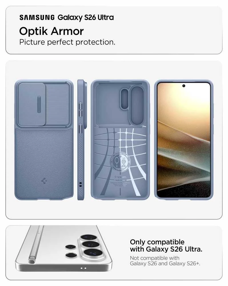 Spigen Optik Armor dėklas skirtas Samsung Galaxy S26 Ultra – mėlynos spalvos