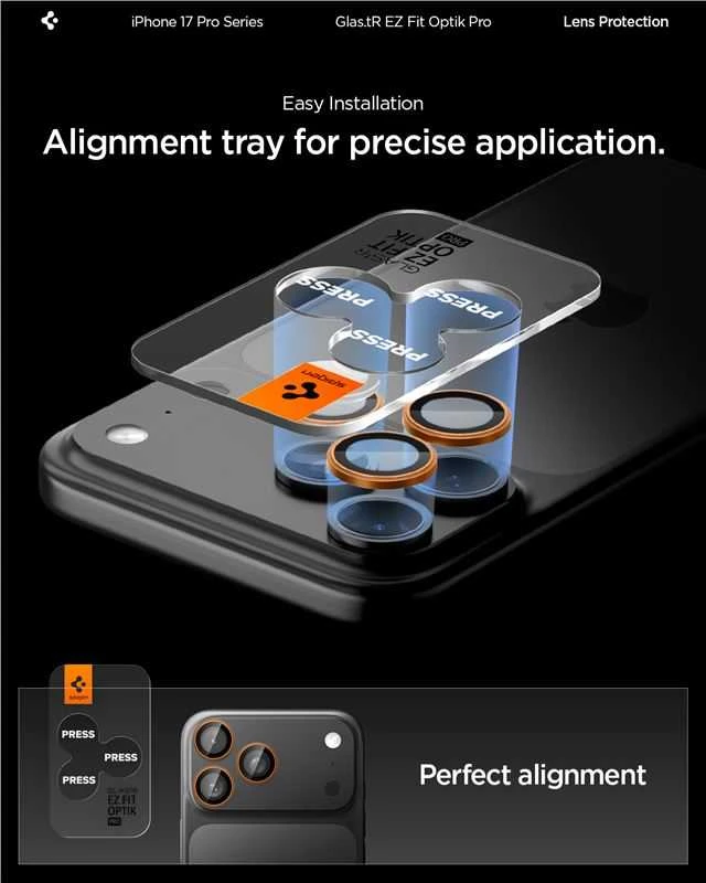Kamerų apsauga Spigen Glass tR EZ Fit Optik Pro 2 Pack, oranžinis - iPhone 17/16/15/14 Pro / 17/16/15/14 Pro Max