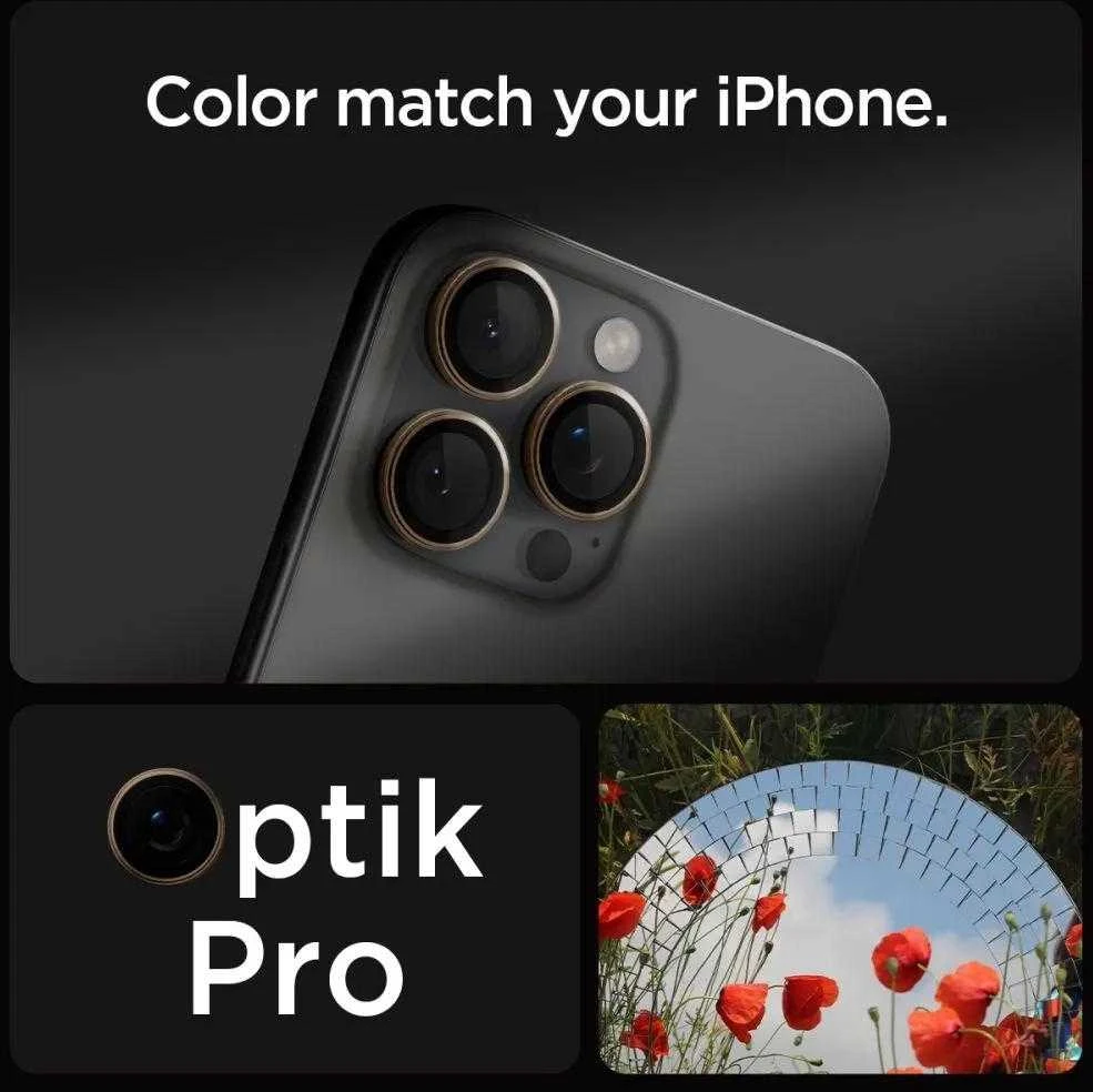 Spigen OPTIK PRO GLAS.TR ”EZ FIT” KAMEROS APSAUGOS 2 PAKUOTĖS Apple iPhone 16 PRO / PRO MAX DESERT TITANIUM