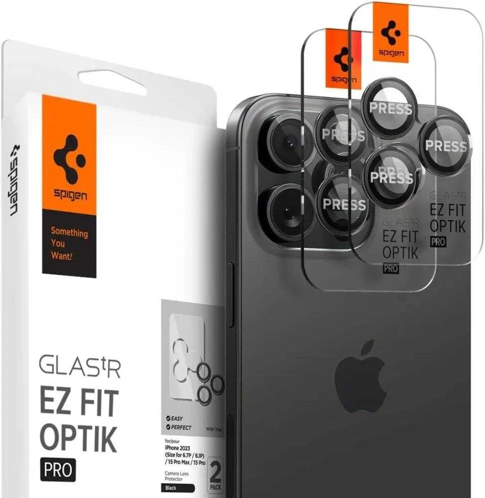 Spigen OPTIK.TR ”EZ FIT” CAMERA PROTECTOR 2-PACK Apple iPhone 14 Pro / 14 Pro Max / 15 Pro / 15 Pro Max / 16 Pro / 16 Pro Max / 17 Pro / 17 Pro Max Juodas