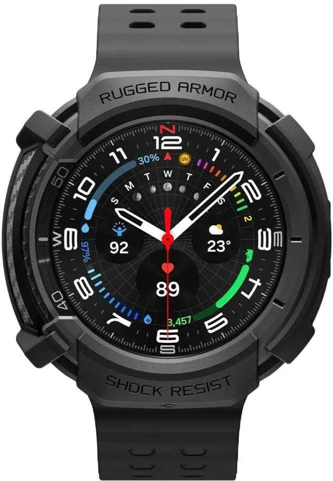 „Spigen Rugged Armor“, matinis juodas - „Galaxy Watch 8 Classic“ (46 mm)