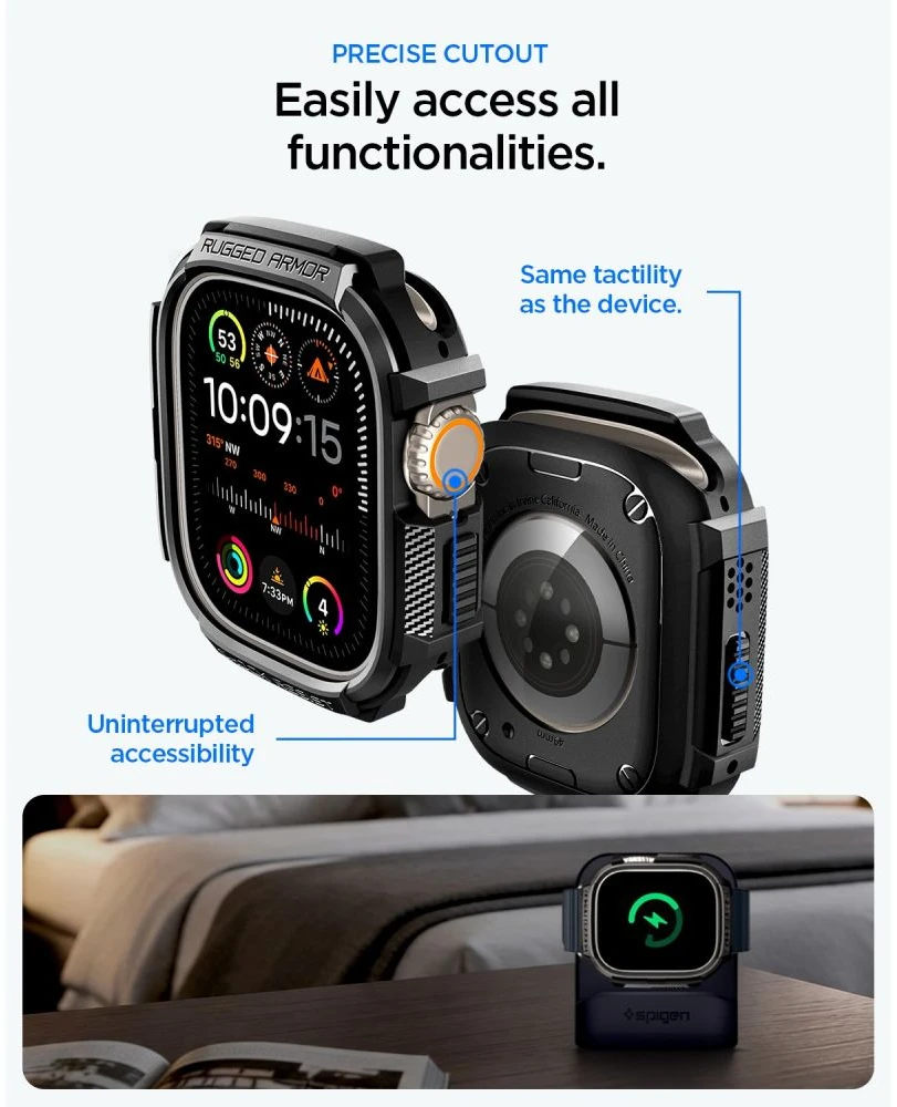 SPIGEN RUGGED ARMOR IR GRŪDINTO STIKLO APSAUGINIS STIKLAS APPLE WATCH ULTRA 1 / 2 / 3 (49 MM) MATINĖ JUODA