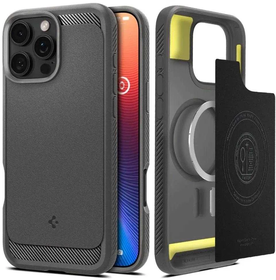 Spigen Rugged Armor MagSafe do Apple iPhone 16 Pro Max – dėklas telefonui pilkos spalvos