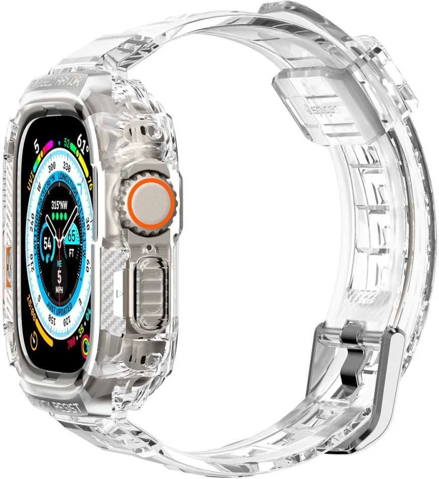 Spigen Rugged Armor Pro Case – dirželis su dėklu, skirtas Watch Ultra 49 mm (permatomas)