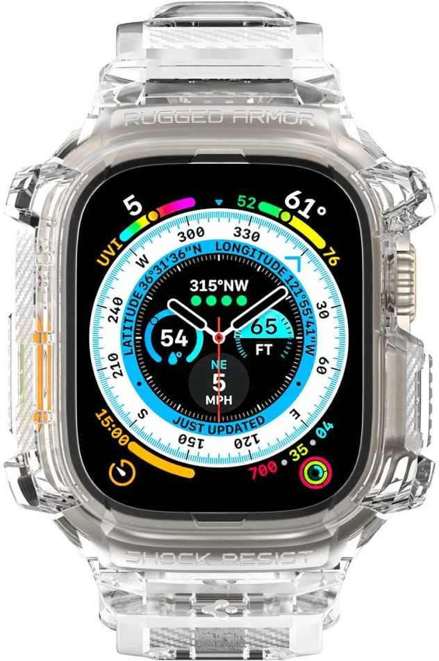 Spigen Rugged Armor Pro Case – dirželis su dėklu, skirtas Watch Ultra 49 mm (permatomas)