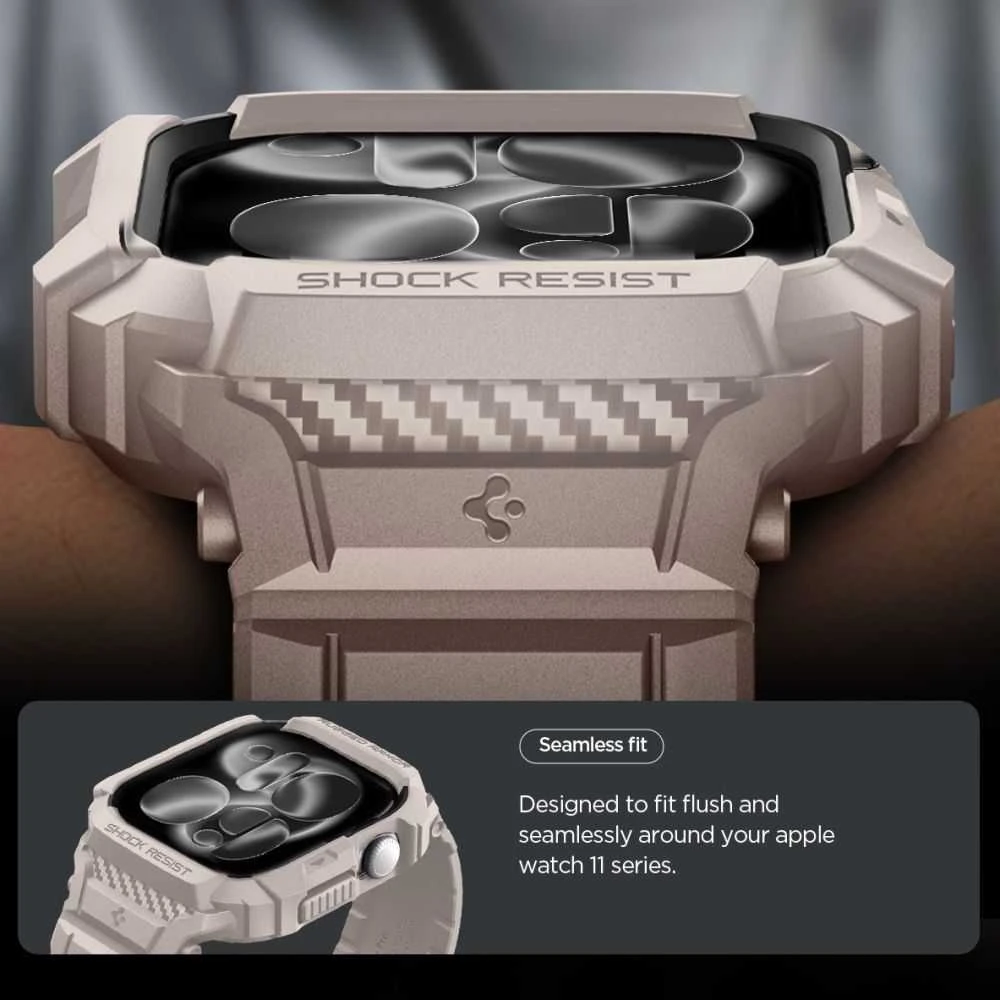 Spigen Rugged Armor ”Pro” V2 Apple Watch 10 / 11 (46 mm) Dune rusvai gelsvas