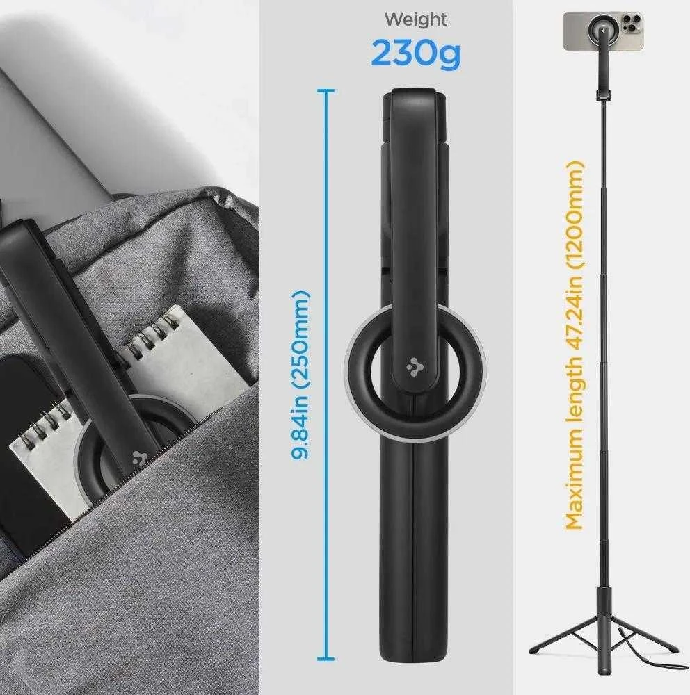 Spigen S580W MagSafe Bluetooth asmenukių lazda su trikoju – juodos spalvos