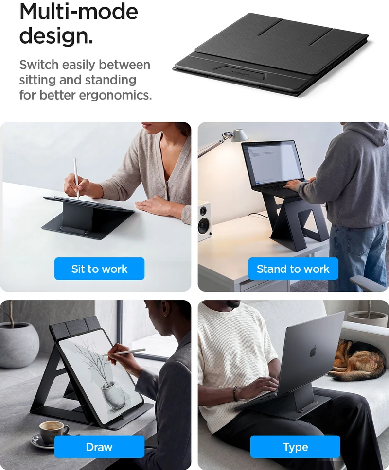 Spigen Slim Fold Nešiojamas kompiuteris Stand & Standing Desk LD201-S10, juodas