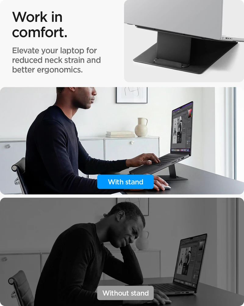 Spigen Slim Fold Nešiojamas kompiuteris Stand & Standing Desk LD201-S10, juodas