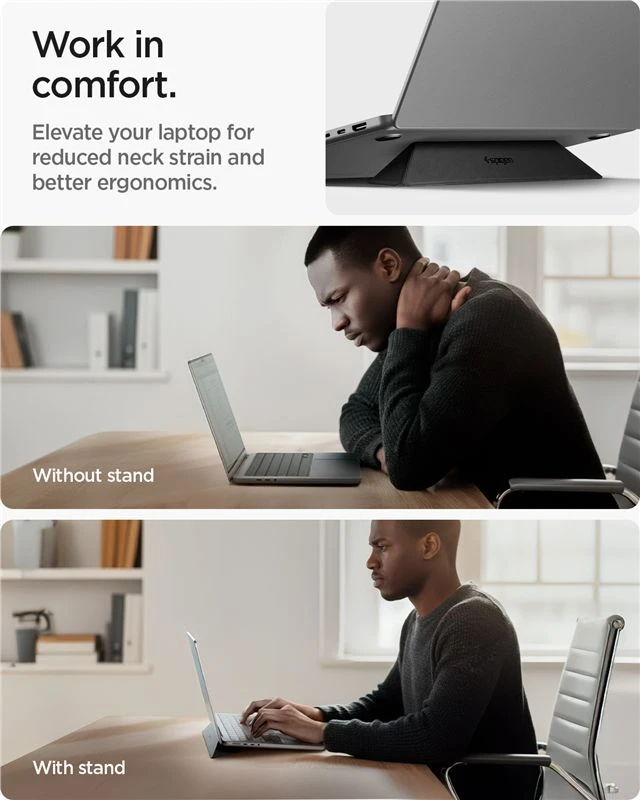 Ergonomiškas stovas Spigen Slimfold Nešiojamas kompiuteris Stand LD201-S4, juodas