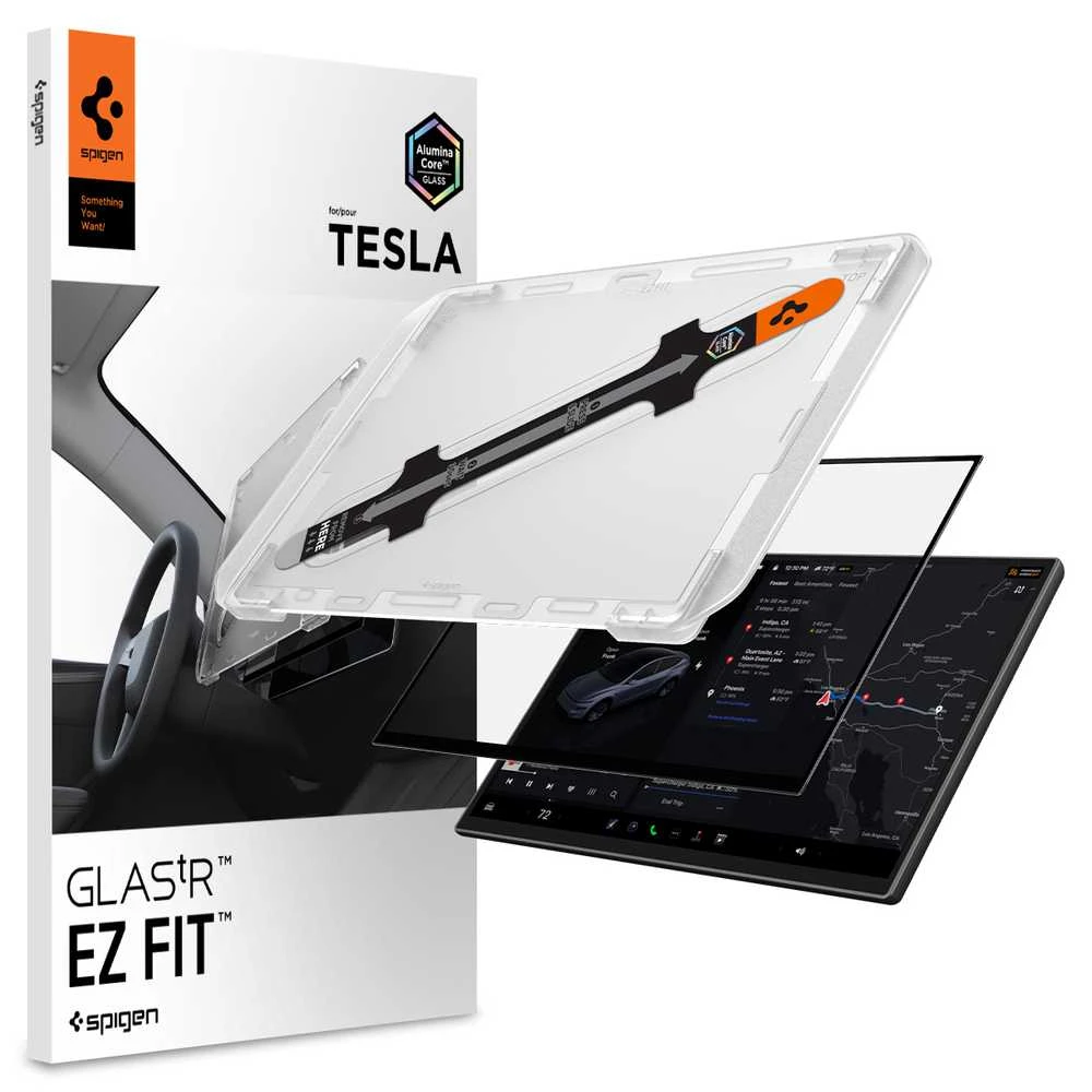 Ekrano apsauginis stiklas Spigen Tesla EZ Fit skaidrus, permatomas - Tesla Model Y L 2026