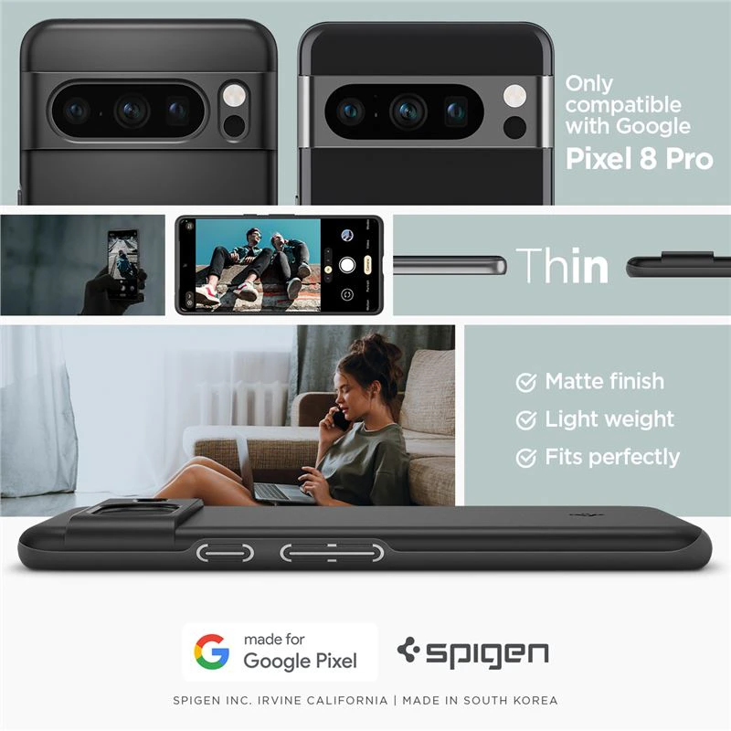 Dėklas Spigen Thin Fit, juodas - Google Pixel 8 Pro