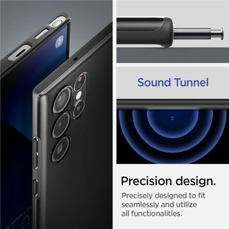Dėklas Spigen Thin Fit, juodas – Samsung Galaxy S22 Ultra