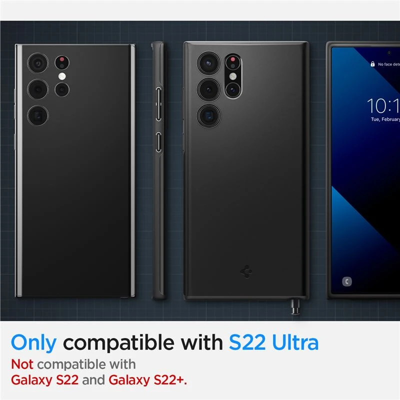 Dėklas Spigen Thin Fit, juodas – Samsung Galaxy S22 Ultra