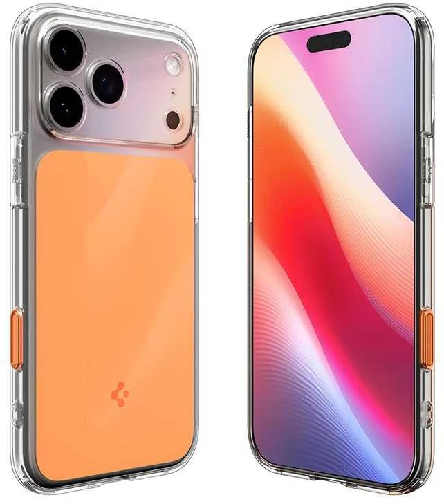 „Spigen Thin Fit MagSafe“ dėklas, skirtas „iPhone 17 Pro“ – permatomas oranžinis
