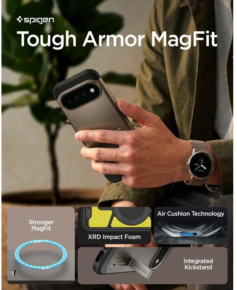 SPIGEN TOUGH ARMOR MAG MAGSAFE DĖKLAS GOOGLE PIXEL 11 PRO GUNMETAL