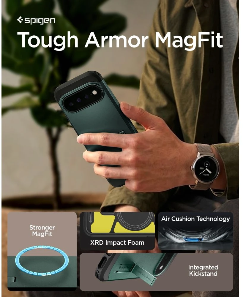 SPIGEN TOUGH ARMOR MAG MAGSAFE DĖKLAS GOOGLE PIXEL 11 PRO ABYSS Žalias