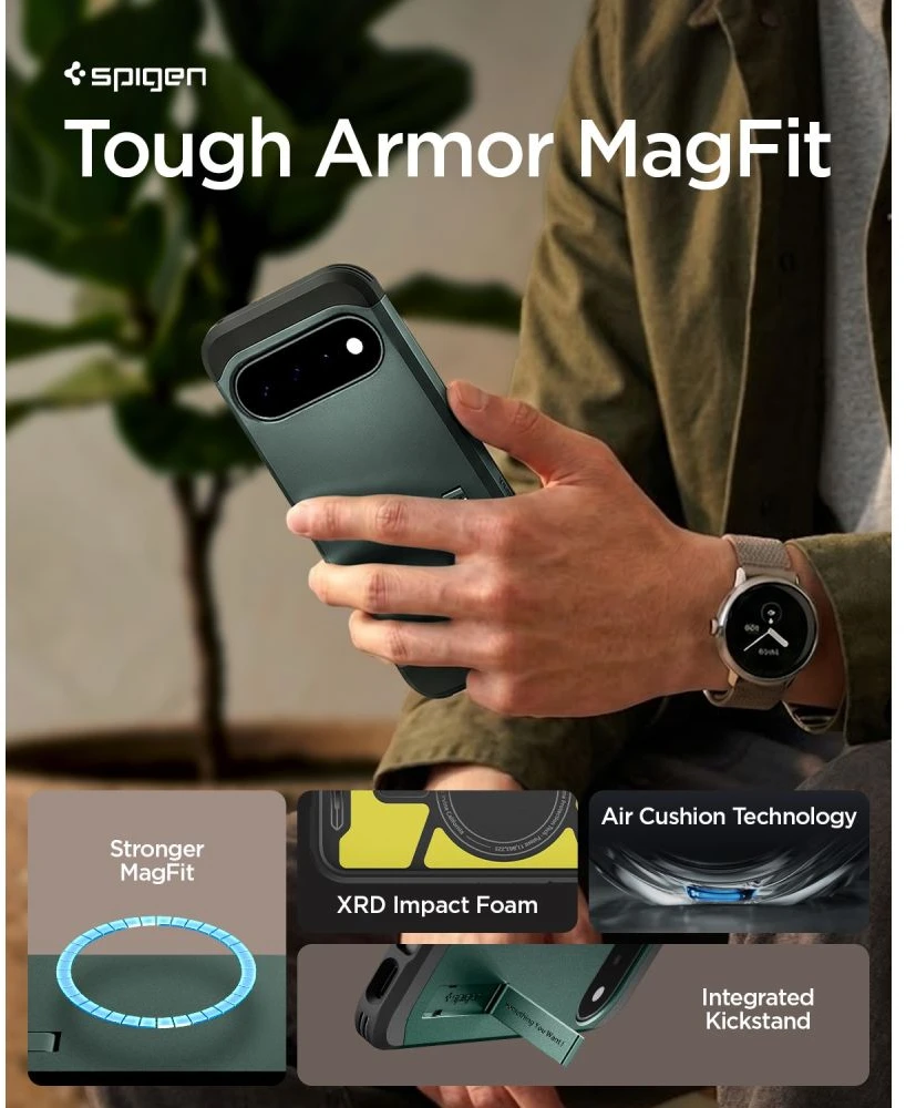 SPIGEN TOUGH ARMOR MAG MAGSAFE DĖKLAS GOOGLE PIXEL 11 ABYSS Žalias