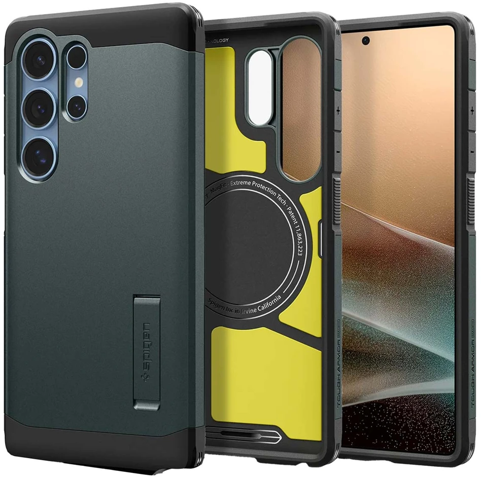 Dėklas Spigen Tough Armor nugarėlė su MagSafe, skirta Samsung Galaxy S25 Ultra – Abyss Žalias