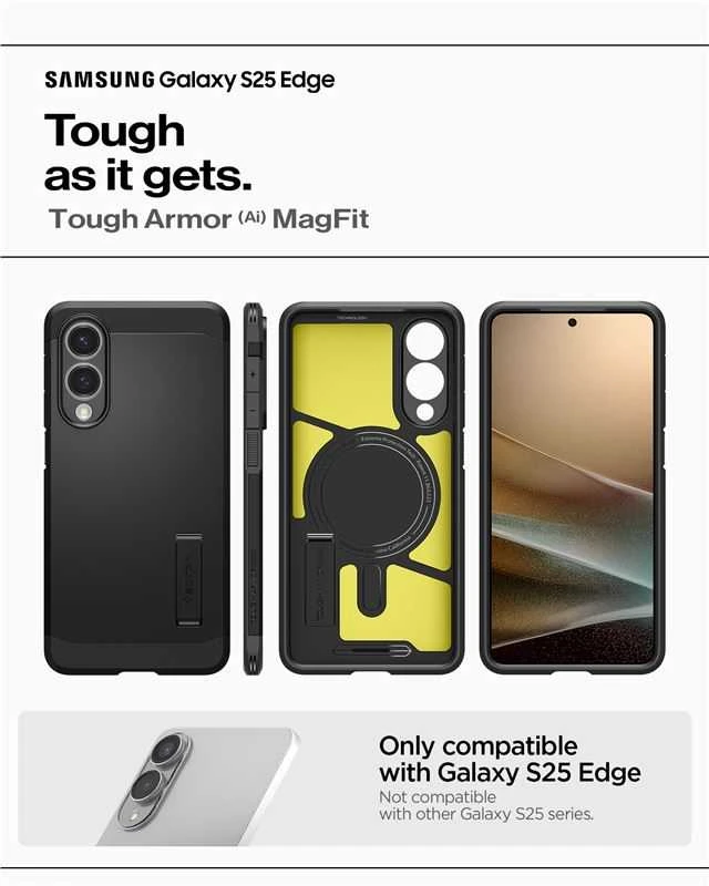 Spigen Tough Armor MagSafe dėklas skirtas Samsung Galaxy S25 Edge – juodos spalvos