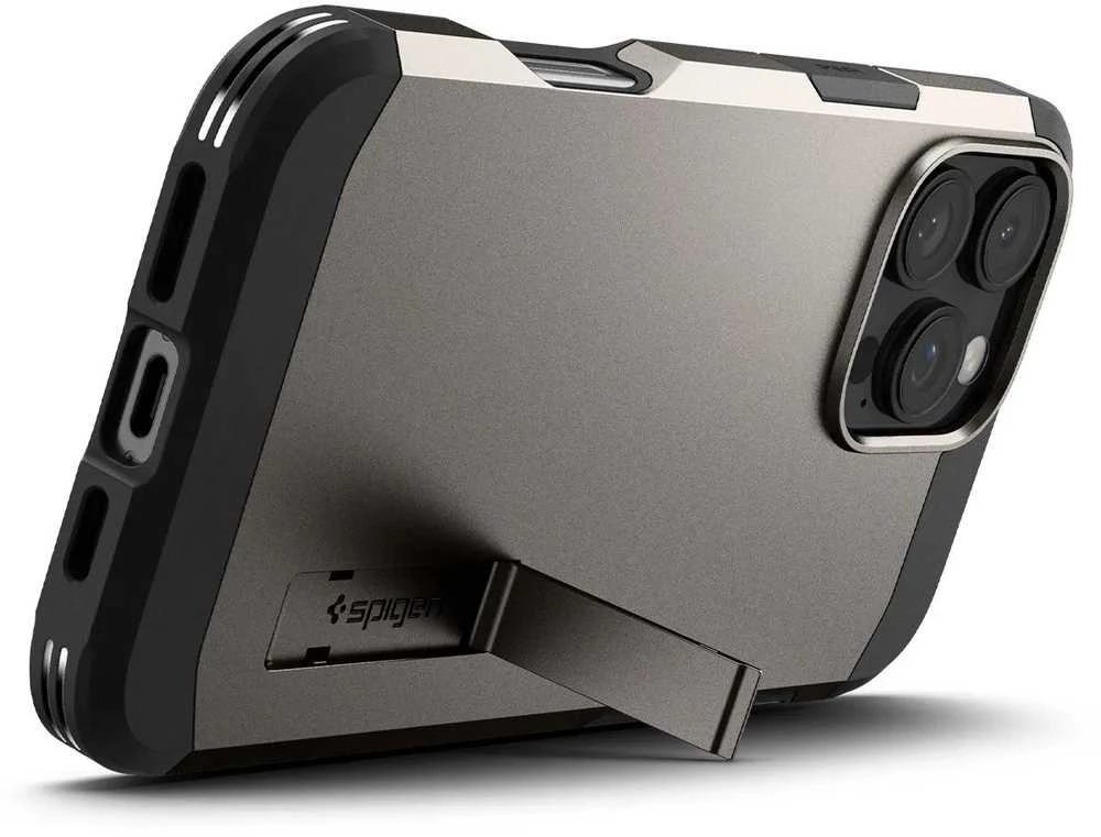 Spigen Tough Armor MagSafe su stoveliu Apple iPhone 16 Pro Max – dėklas telefonui juodos spalvos