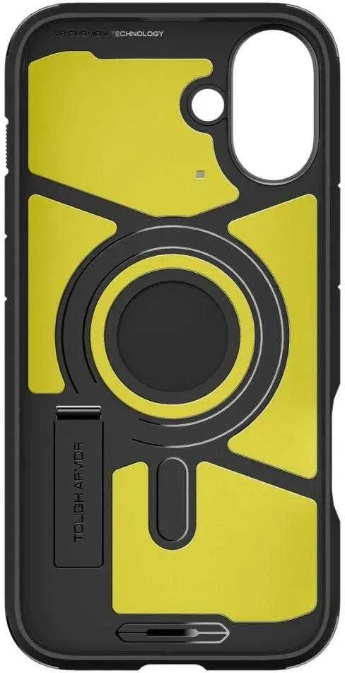Spigen Tough Armor MagSafe su stoveliu Apple iPhone 16 – dėklas telefonui juodos spalvos