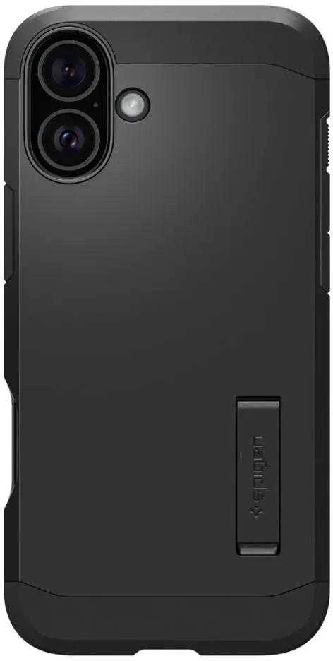 Spigen Tough Armor MagSafe su stoveliu Apple iPhone 16 – dėklas telefonui juodos spalvos