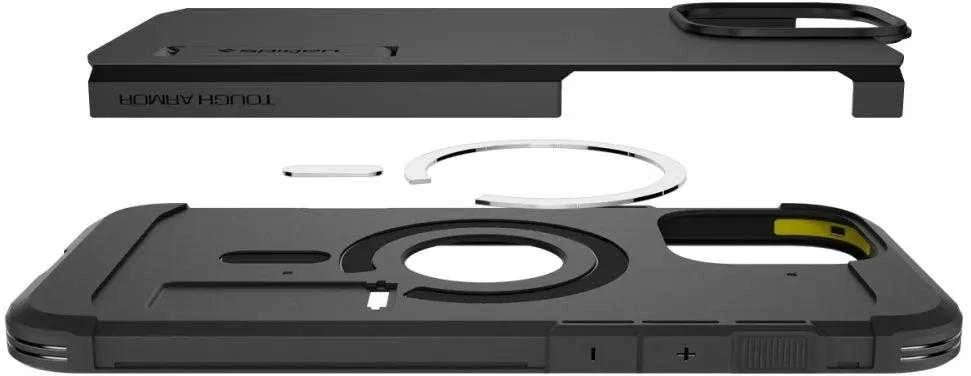 Spigen Tough Armor MagSafe su stoveliu Apple iPhone 16 Pro – dėklas telefonui juodos spalvos