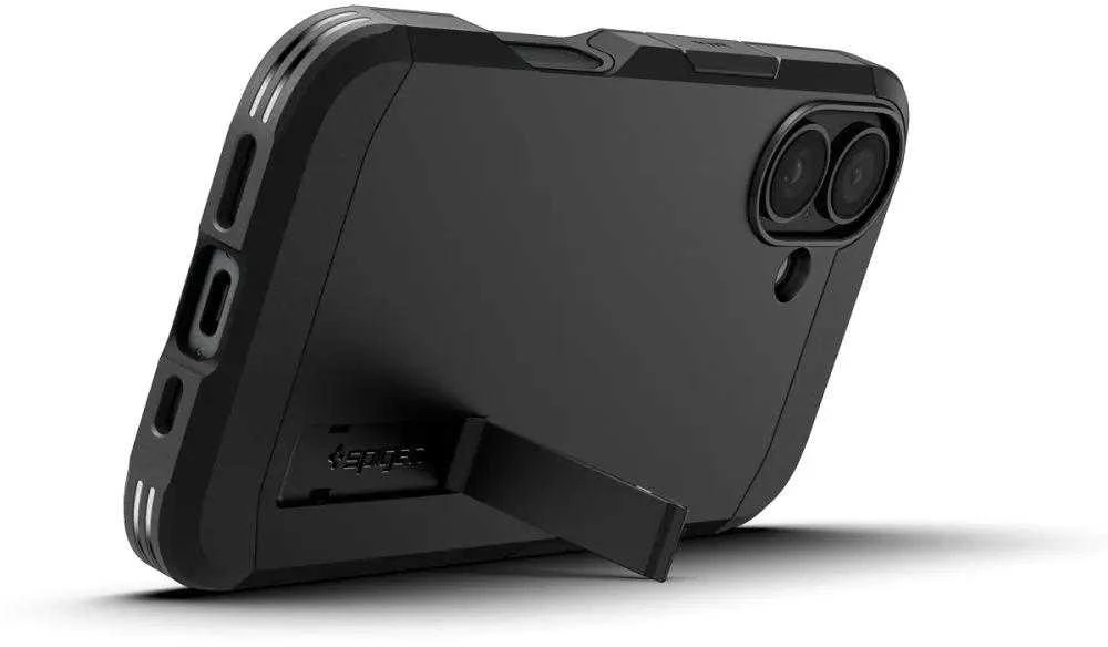 Spigen Tough Armor MagSafe su stoveliu Apple iPhone 16 Plus – dėklas telefonui juodos spalvos