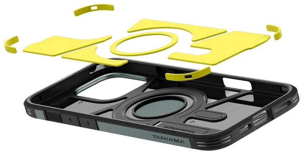 Spigen Tough Armor MagSafe su stoveliu Apple iPhone 16 Pro – dėklas telefonui žalios spalvos