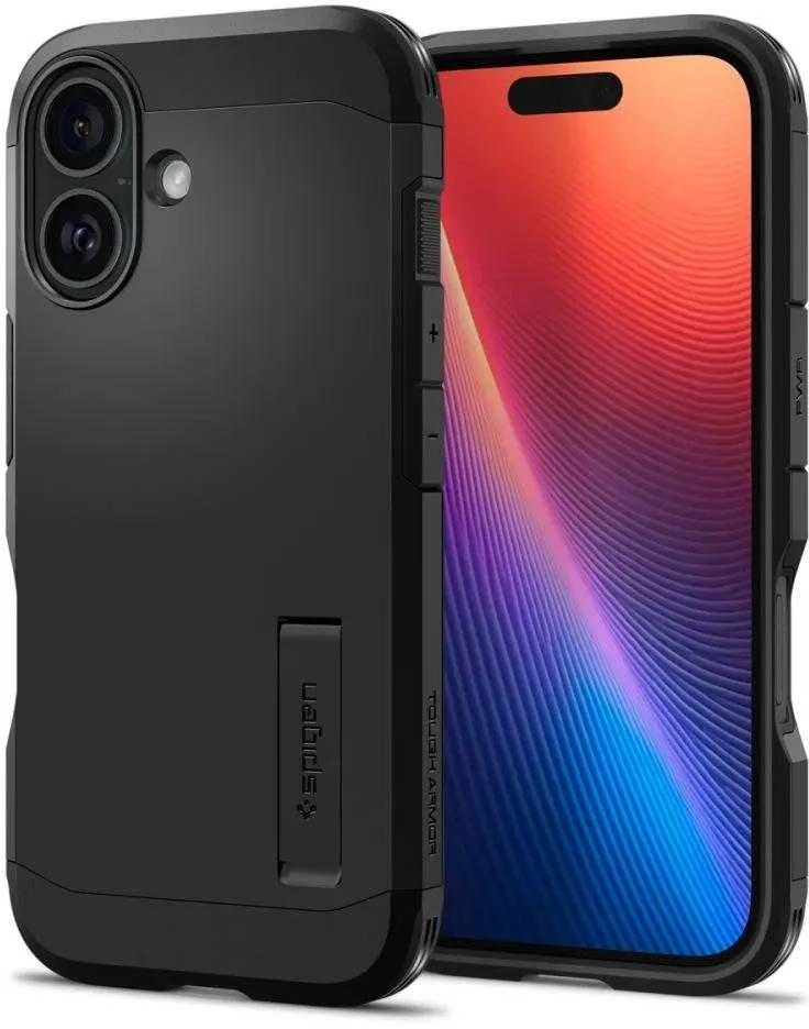 Spigen Tough Armor MagSafe su stoveliu Apple iPhone 16 Plus – dėklas telefonui juodos spalvos