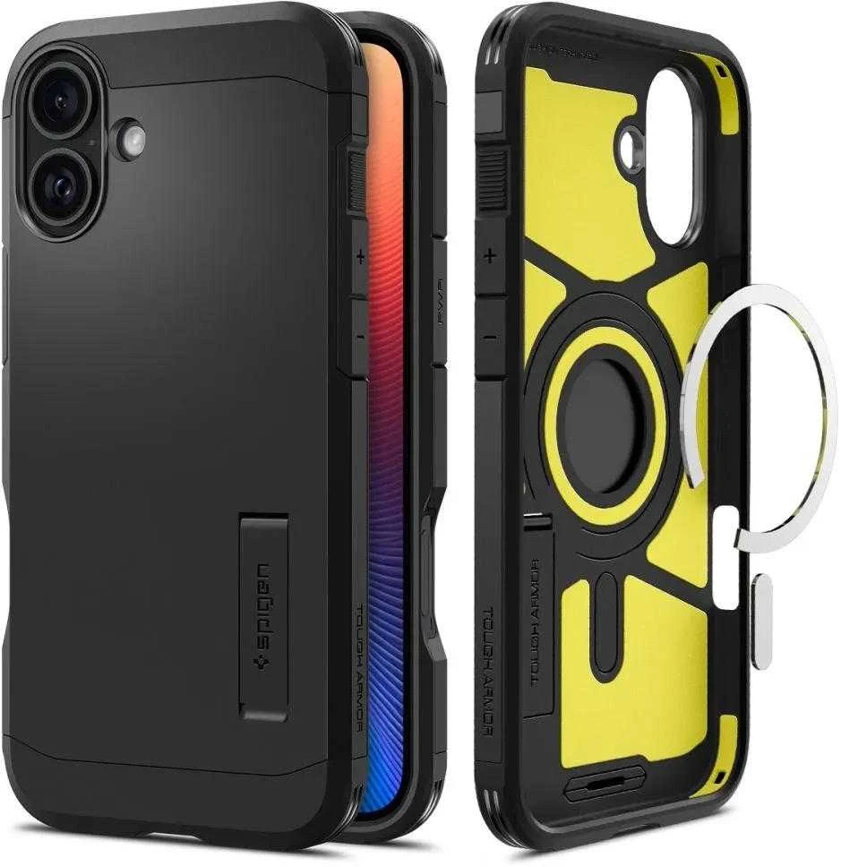 Spigen Tough Armor MagSafe su stoveliu Apple iPhone 16 Plus – dėklas telefonui juodos spalvos