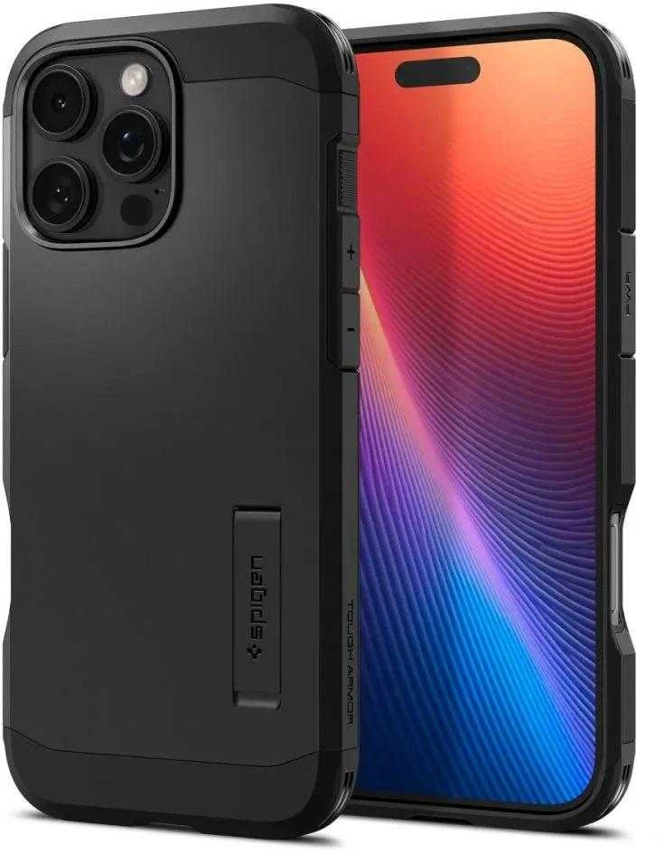 Spigen Tough Armor MagSafe su stoveliu Apple iPhone 16 Pro – dėklas telefonui juodos spalvos