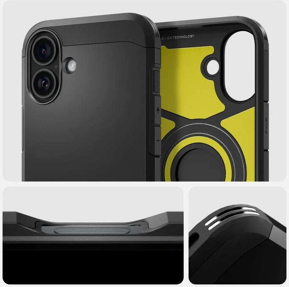 Spigen Tough Armor MagSafe su stoveliu Apple iPhone 16 Plus – dėklas telefonui juodos spalvos