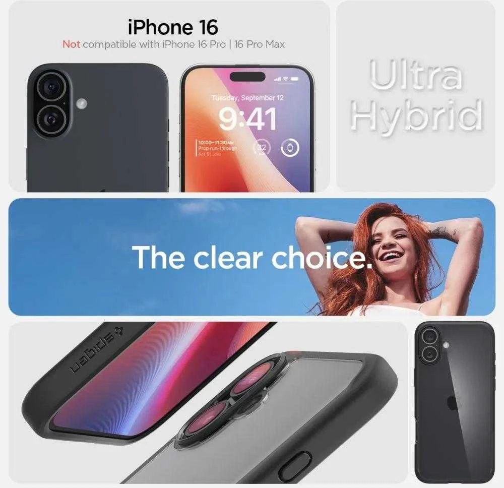 Spigen Ultra Hybrid Apple iPhone 16 – dėklas telefonui juodos matinės spalvos