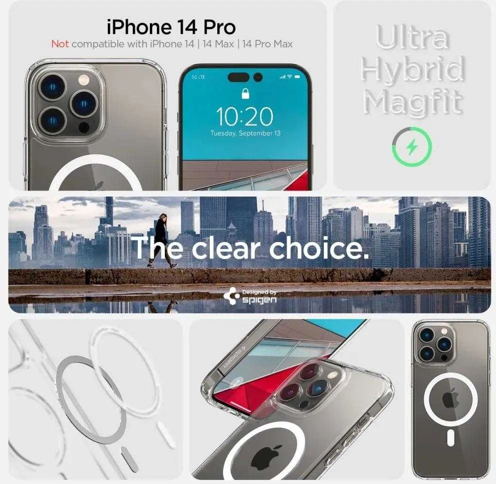 Spigen Ultra Hybrid (MagFit) dėklas skirtas Apple iPhone 14 Pro, spalva - Balta