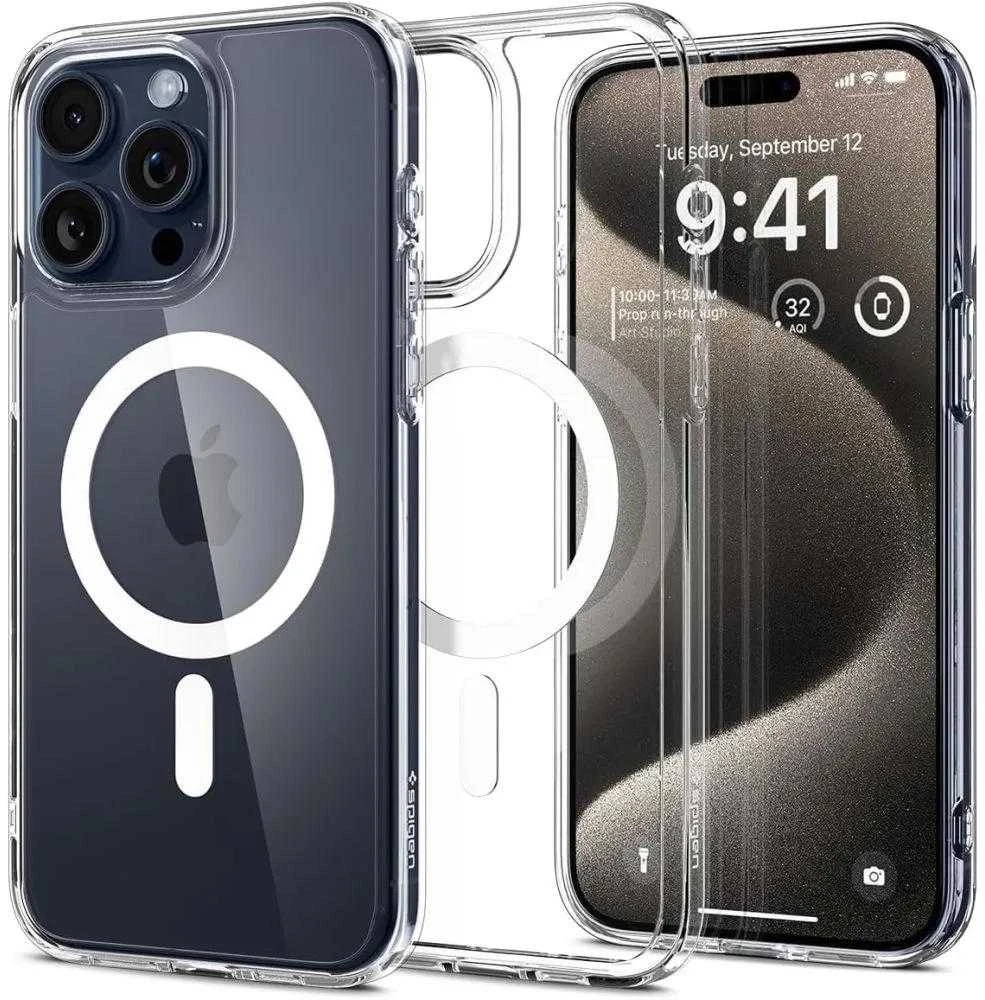 Spigen Ultra Hybrid (MagFit) dėklas skirtas Apple iPhone 15 Pro Max, spalva - Balta
