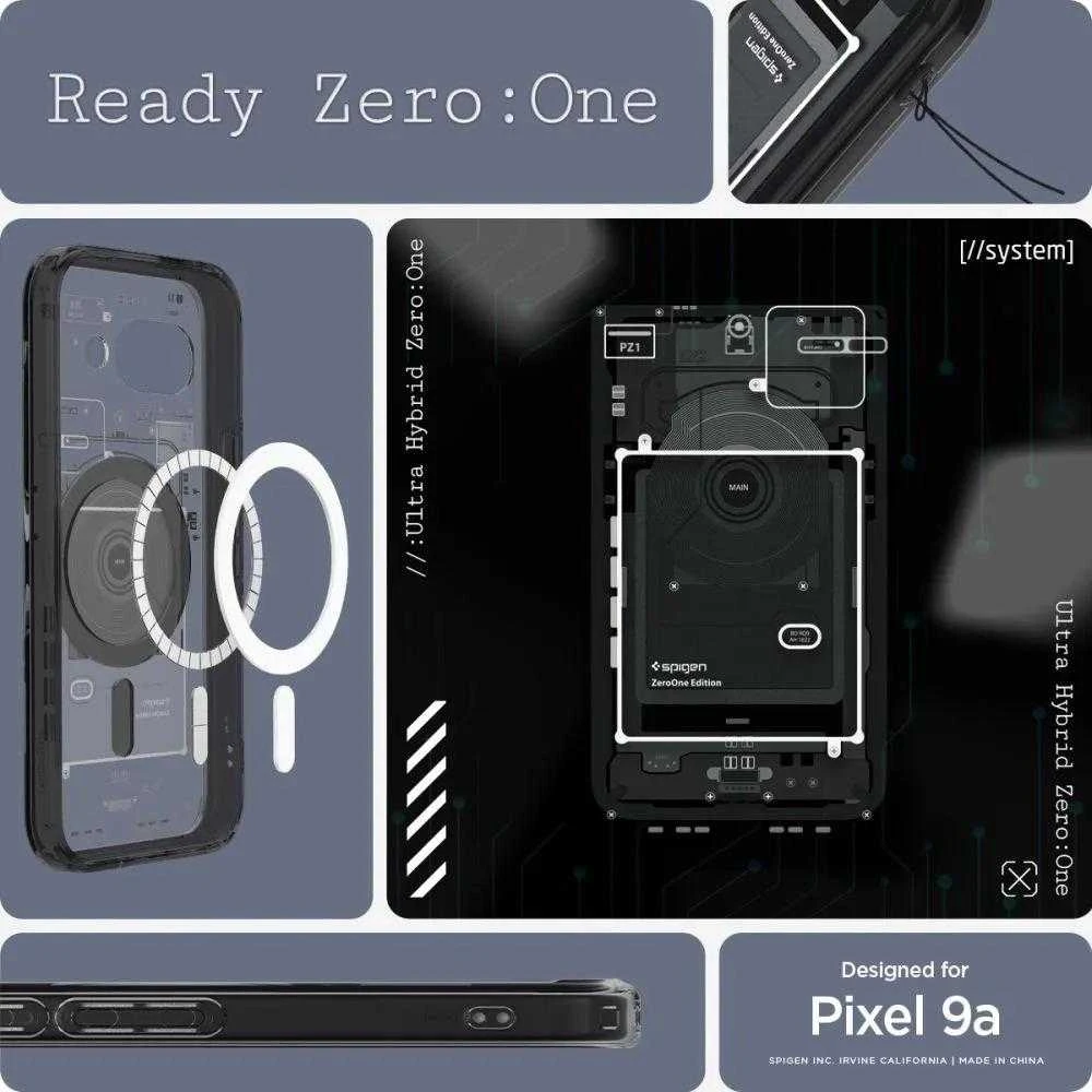 SPIGEN dėklas ULTRA HYBRID MAG suderinamas su MagSafe, skirtas GOOGLE PIXEL 9A zero one juodas
