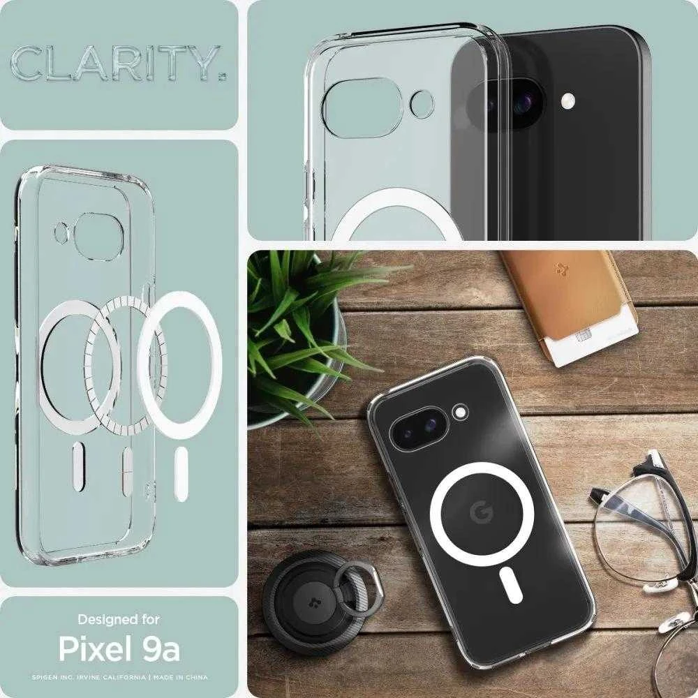 SPIGEN dėklas ULTRA HYBRID MAG suderinamas su MagSafe, skirtas GOOGLE PIXEL 9A skaidrus/baltas