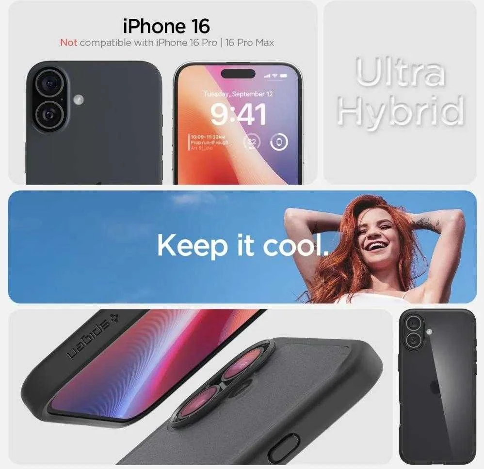 Dėklas Spigen Ultra Hybrid, frost juodos spalvos – Apple iPhone 16