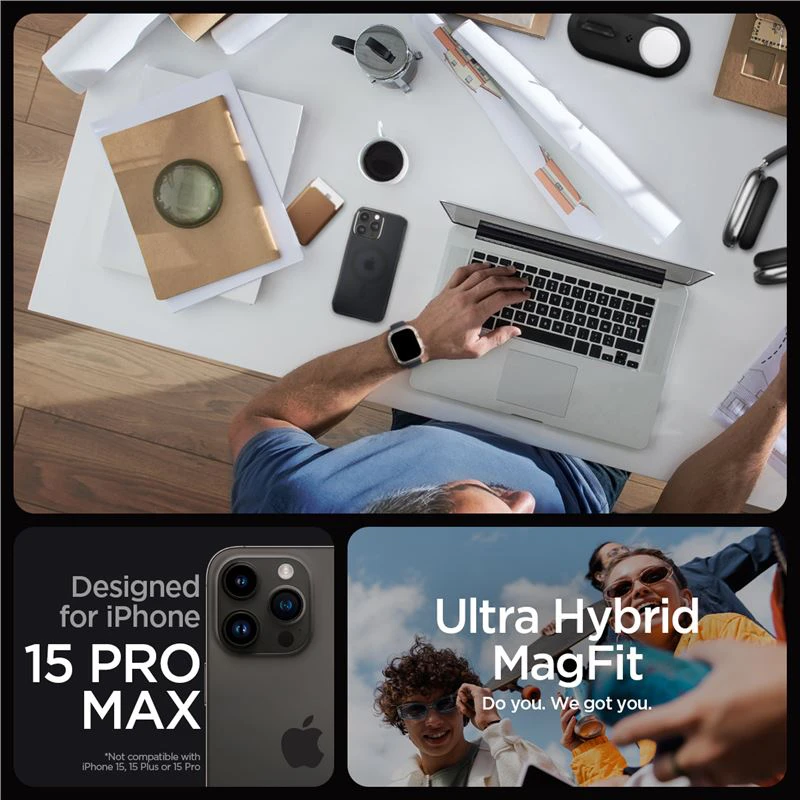 Spigen Ultra Hybrid (MagFit) dėklas skirtas Apple iPhone 15 Pro Max, spalva - Frost Black