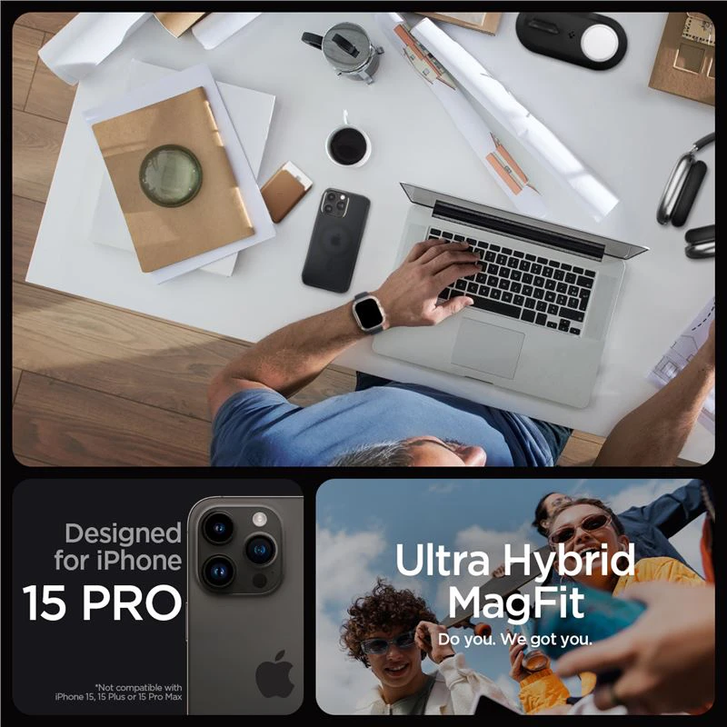 Spigen Ultra Hybrid (MagFit) dėklas skirtas Apple iPhone 15 Pro, spalva - Frost Black